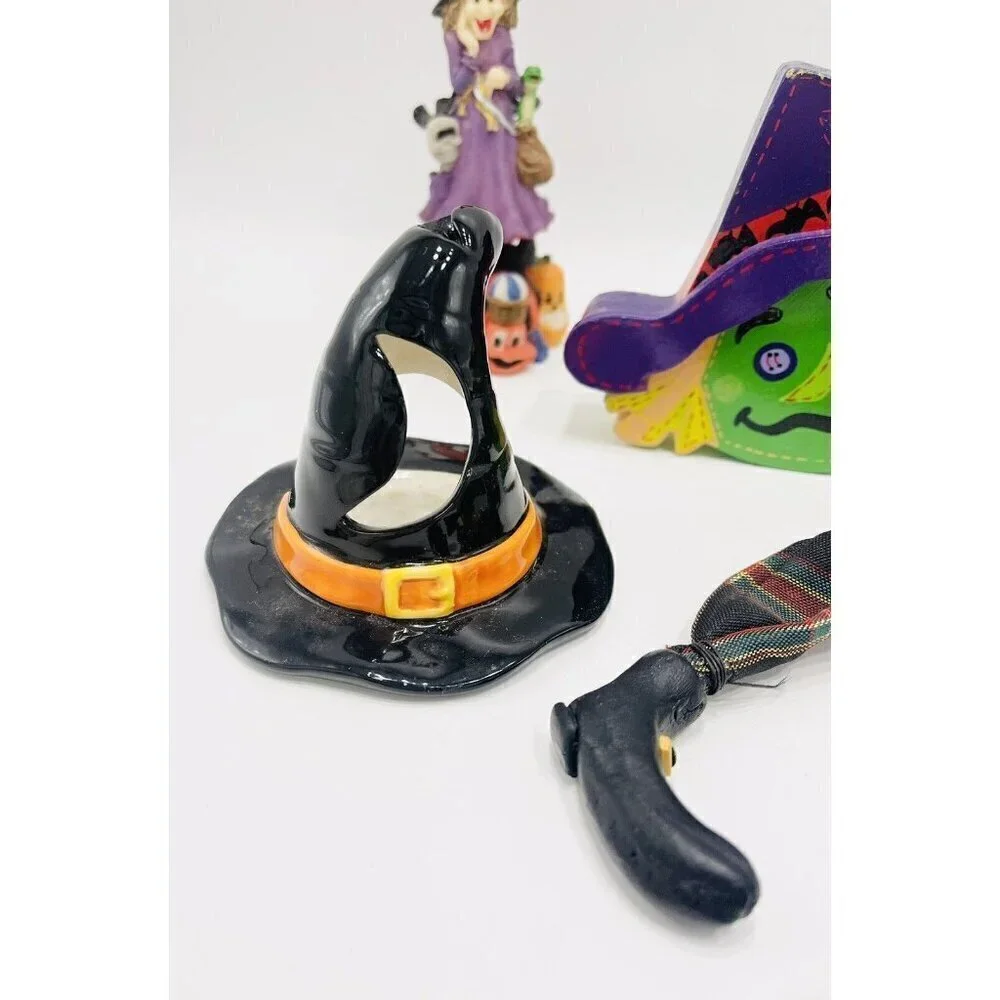 Lot Of 7 Witches Figurines Tealight Holder Hat Halloween Decor